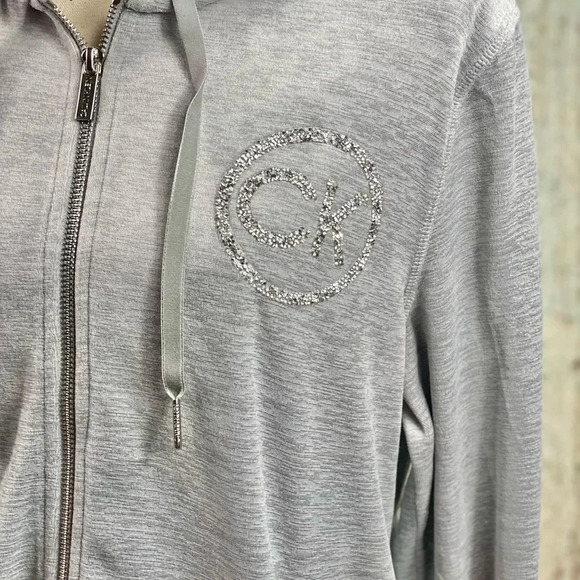 CALVIN KLEIN NWT Heather Granite Grey Velour Logo Zip Hoodie - Picture 9 of 13